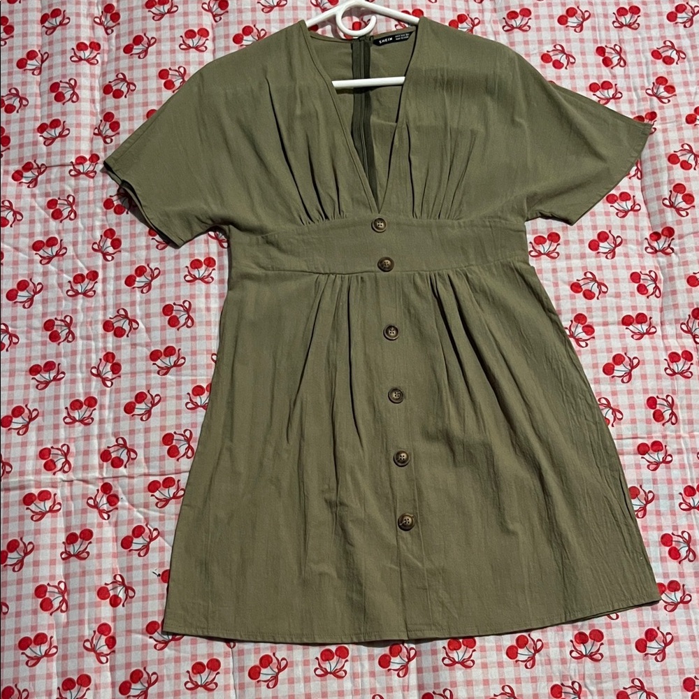 SHEIN Olive Button-Front Mini Dress